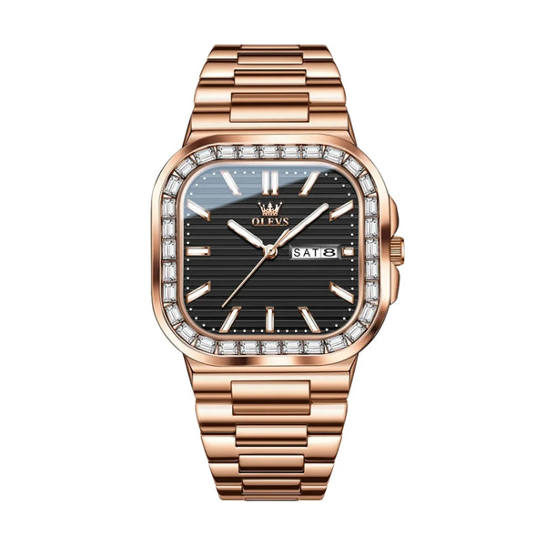 Reloj Para Hombre Olevs Ónix Oro Rosa y Negro